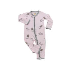 Baa Baa Sheepz Romper Zip Big Star & Sheepz Pink with Grey Border