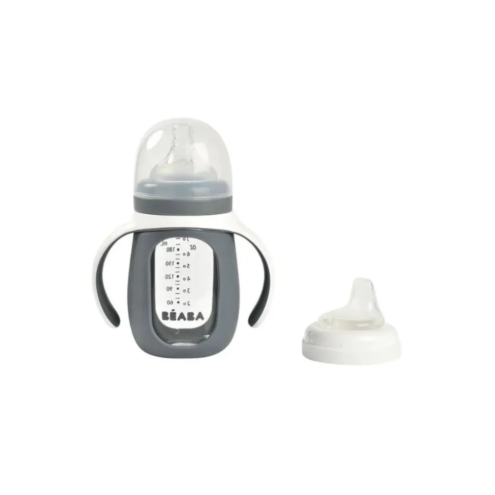 Beaba 2-in-1 Learning Glass Bottle With Silicone Cover Charcoal