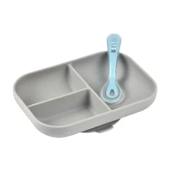 Beaba Silicone Suction Divided Plate & Spoon (Grey)