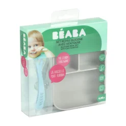 Beaba Silicone Suction Divided Plate & Spoon (Grey)