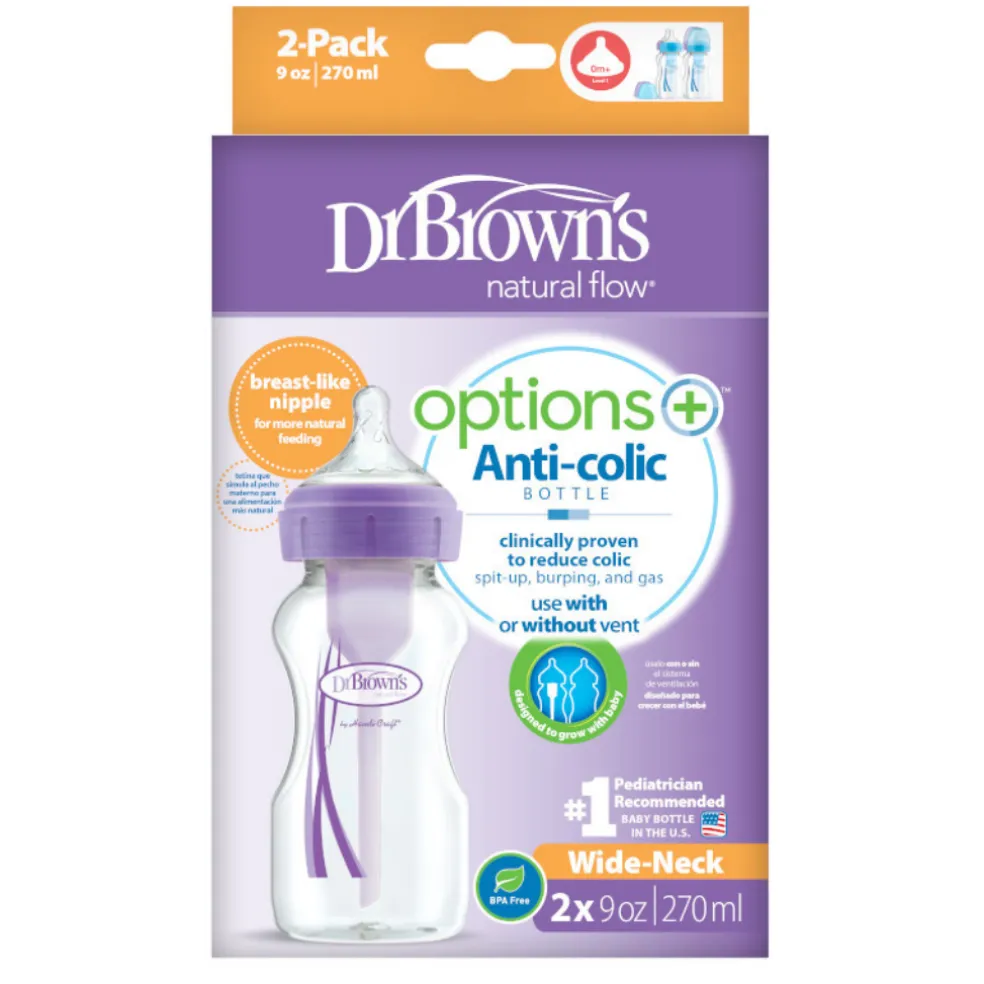 Dr. Brown’s 270ml PP Wide-Neck “Options+” Bottle, 2-Pack