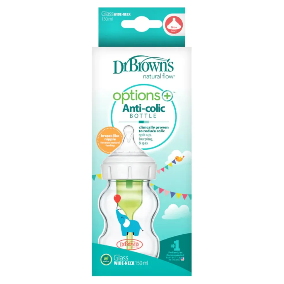 Dr Brown’s Options+ Wide Neck Glass Bottle, 150ml, 1-Pack