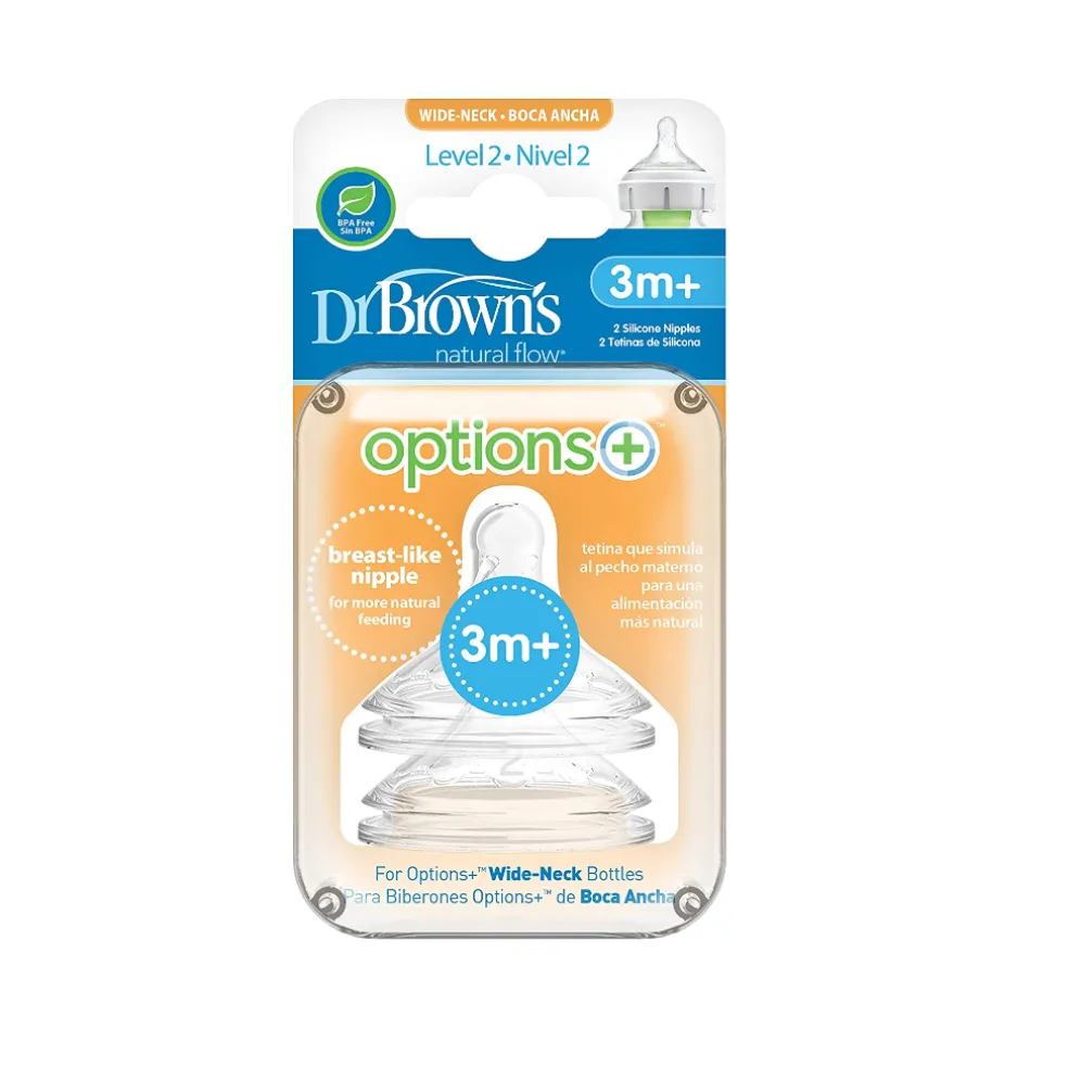 Dr Brown's Wide Neck Silicone Options+ Nipple 2 pack