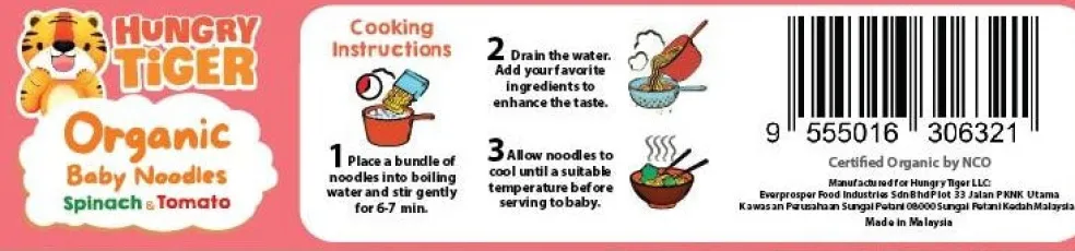 Hungry Tiger Organic Baby Noodles - Spinach & Tomato