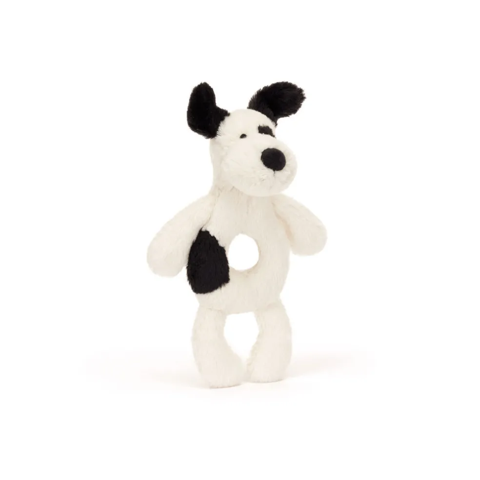 Jellycat Bashful Black & Cream Puppy Ring Rattle