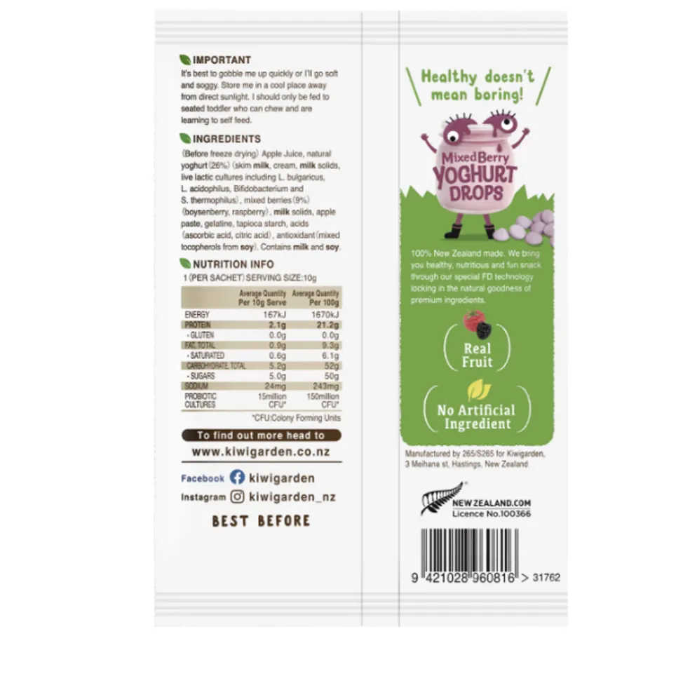 KiwiGarden Mixed Berry Yoghurt Drops 10g