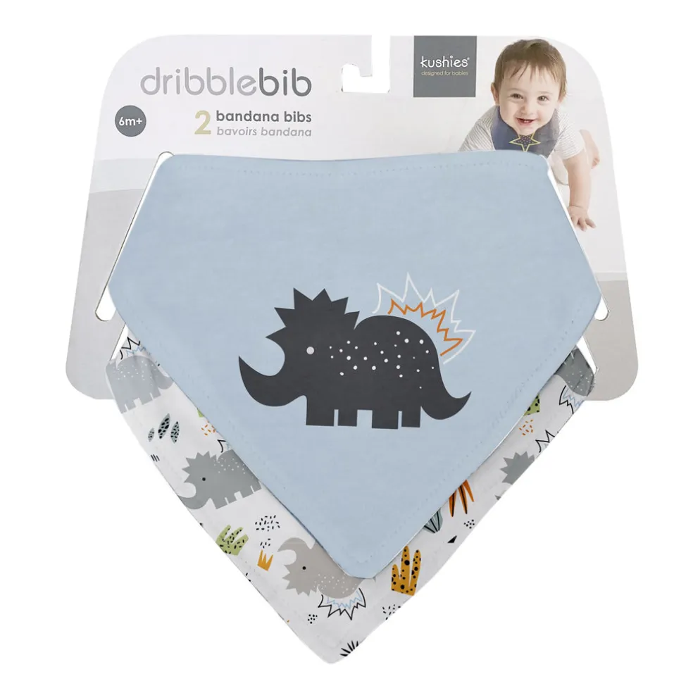 Kushies Bandana Bib 2 Pack - Dino