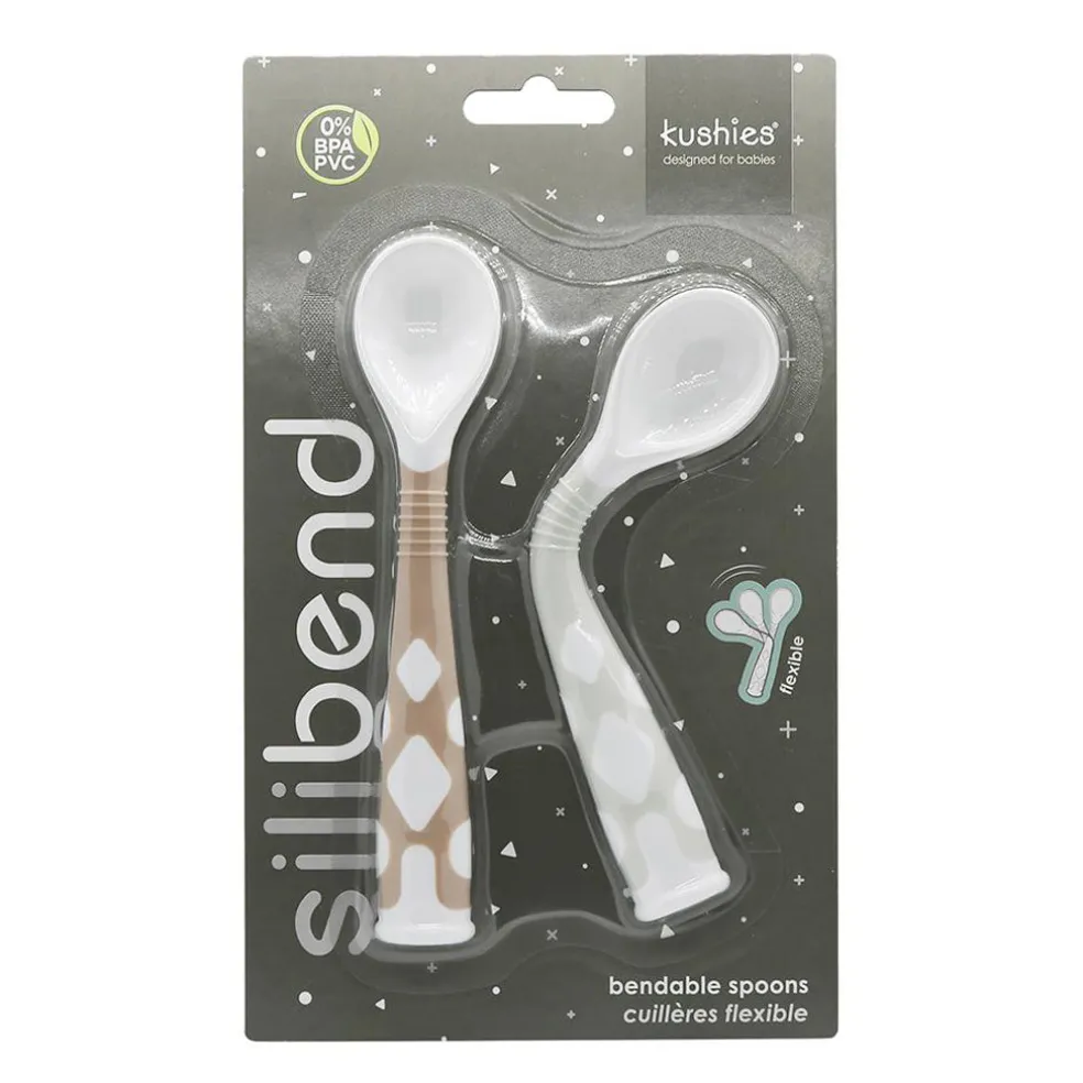 Kushies Silibend Bendable Spoon 2 Pack - Toasted Almond/Day Dream Grey