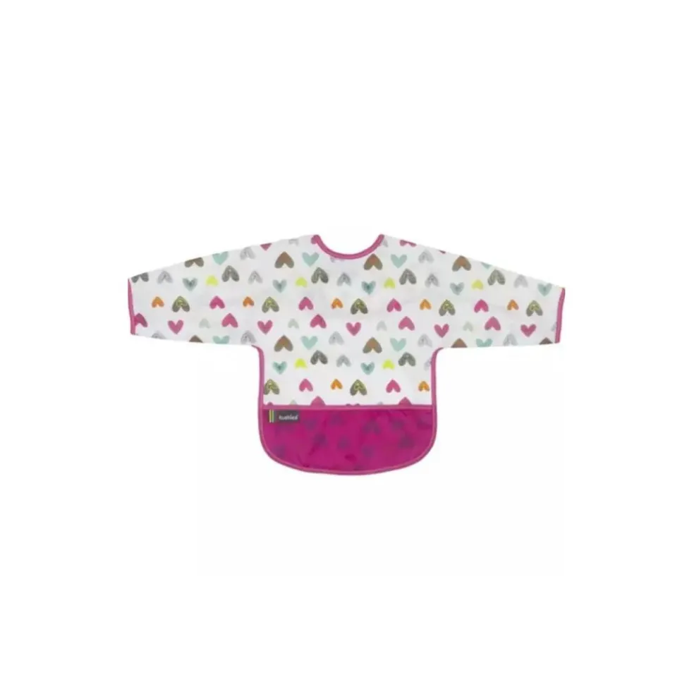 Kushies Waterproof Clean Bib with Sleeves White Doodle Hearts