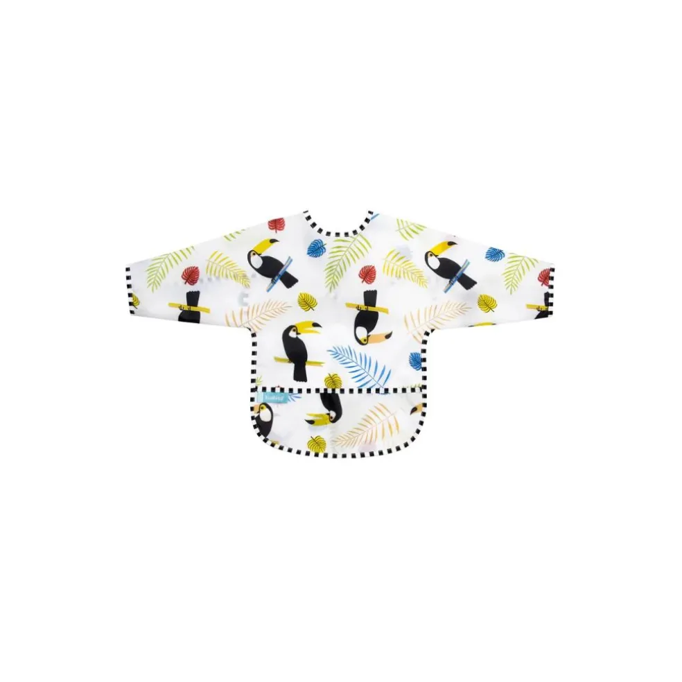 Kushies Waterproof Clean Bib with Sleeves White Toucans