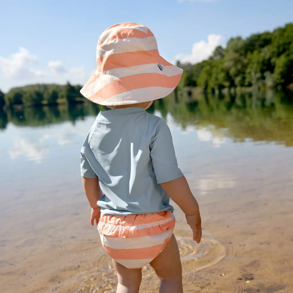 Lassig Sun Protection Bucket Hat, Block Stripes Milky Peach