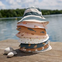 Lassig Sun Protection Bucket Hat, Block Stripes Milky Blue