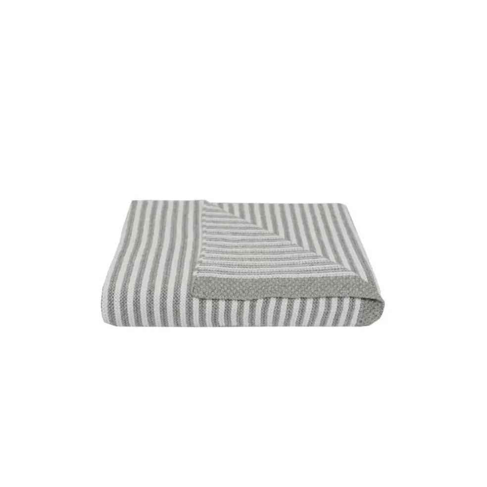 Living Textiles 100% Cotton Knit Stripe Blanket - Grey/white