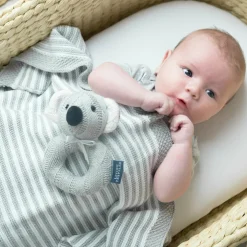 Living Textiles 100% Cotton Knit Stripe Blanket - Grey/white