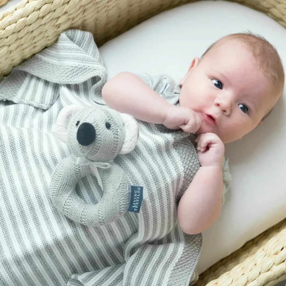 Living Textiles 100% Cotton Knit Stripe Blanket - Grey/white