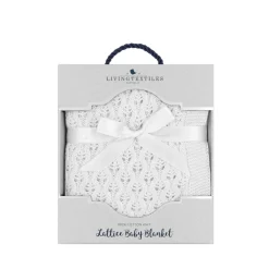 Living Textiles 100% Cotton Lattice Knit Baby Blanket - Pure White