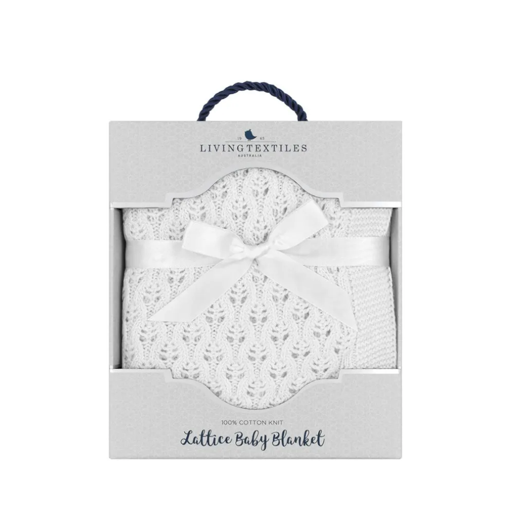 Living Textiles 100% Cotton Lattice Knit Baby Blanket - Pure White