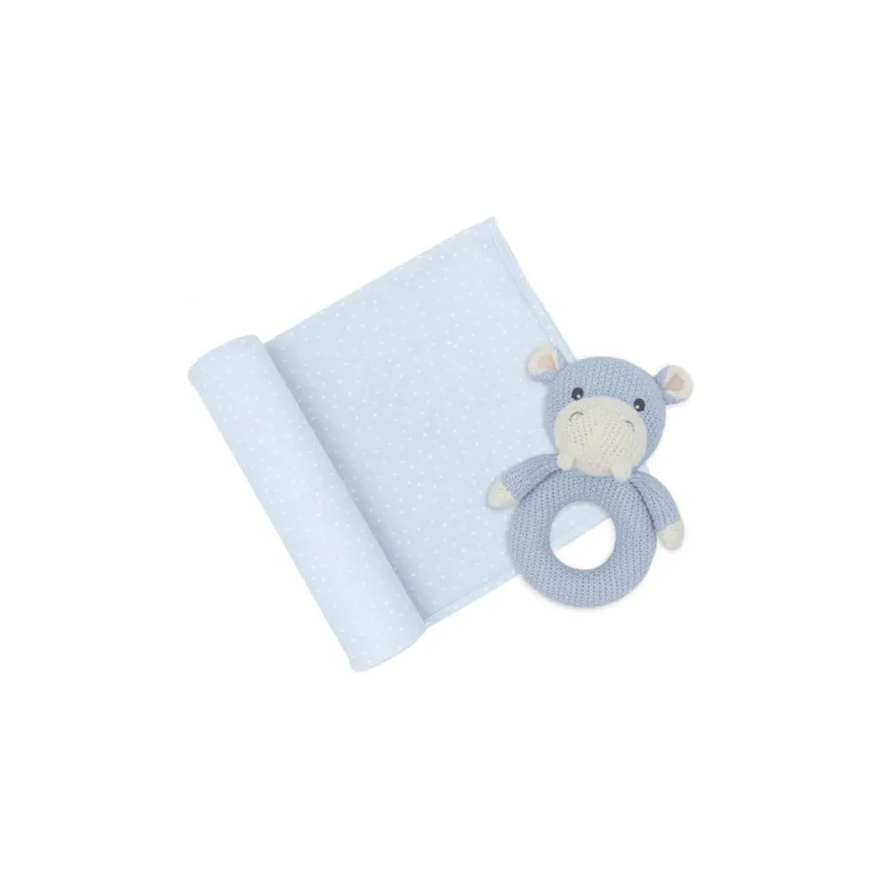 Living Textiles Jersey Swaddle & Rattle Gift Set