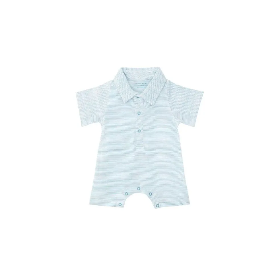 Motherswork x Le Petit Society Baby Boy Organic Polo Romper in Blue Stripes