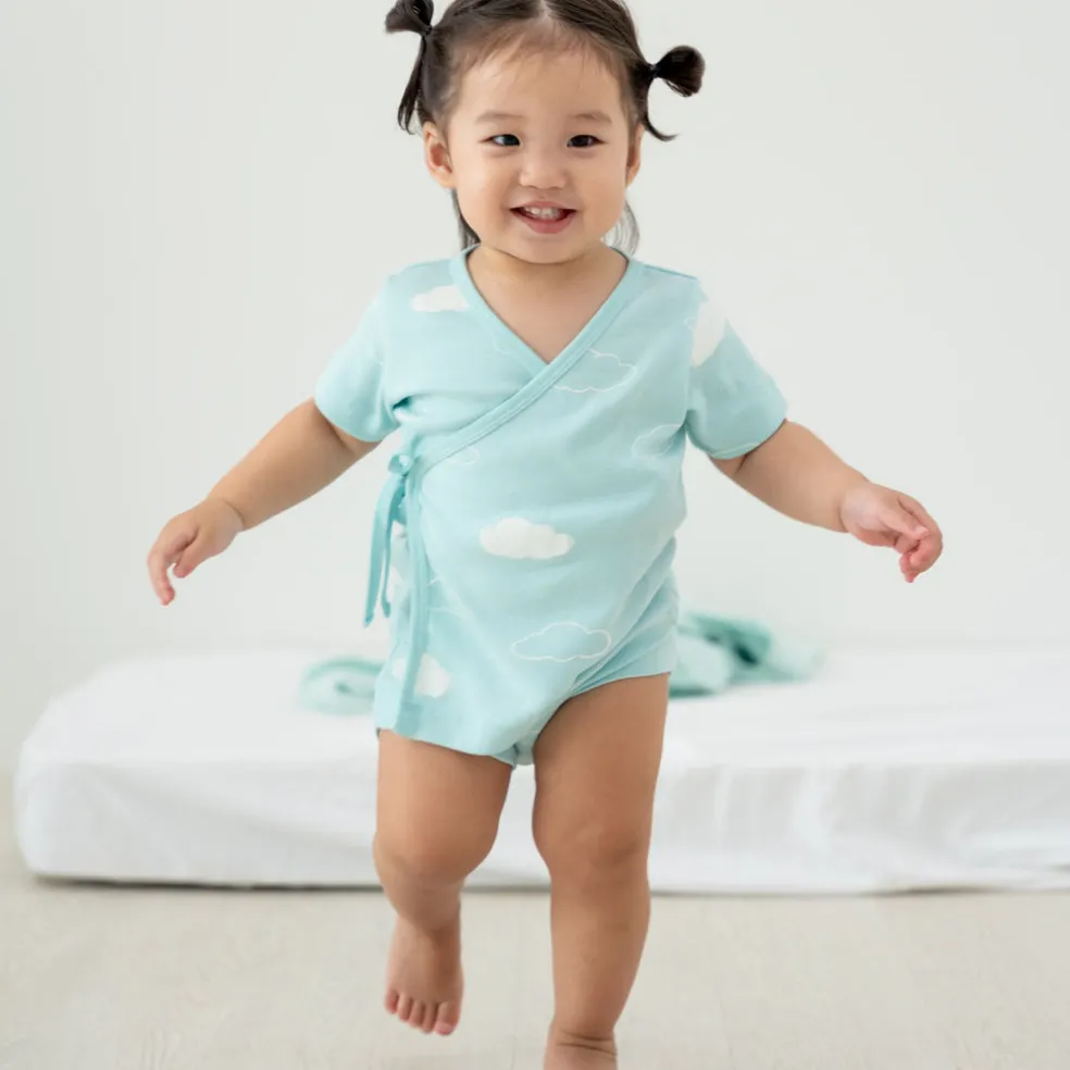 Motherswork x Le Petit Society Baby Organic Short Sleeve Kimono Top in Cloud Print
