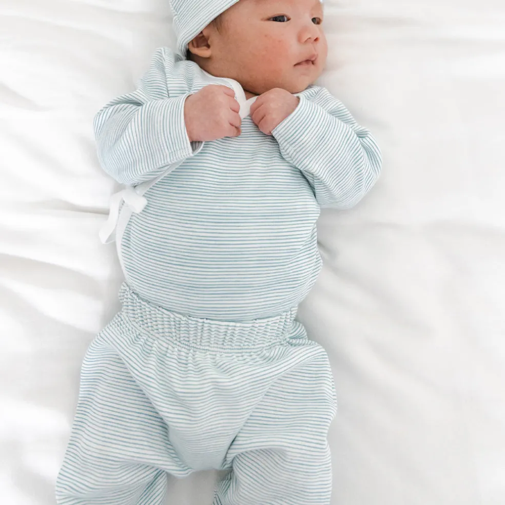 Motherswork x Le Petit Society Baby Organic Leggings in Blue Stripes