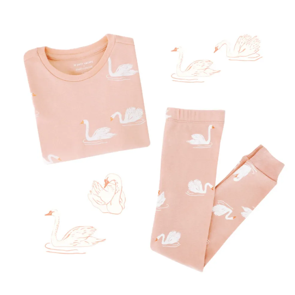 Motherswork x Le Petit Society Long Sleeve Organic Pyjamas Set in Swan Print