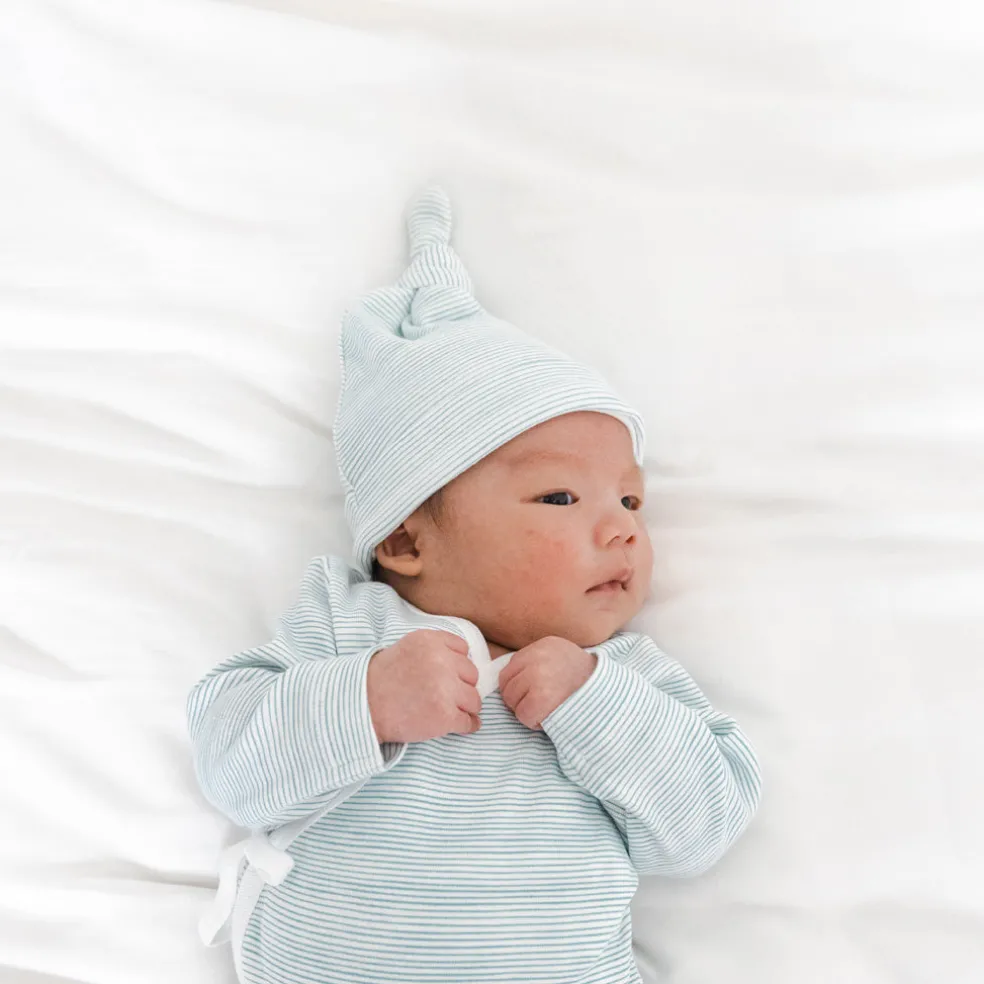 Motherswork x Le Petit Society Baby Organic Knotted Hat in Blue Stripes