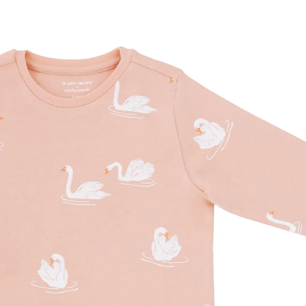 Motherswork x Le Petit Society Long Sleeve Organic Pyjamas Set in Swan Print