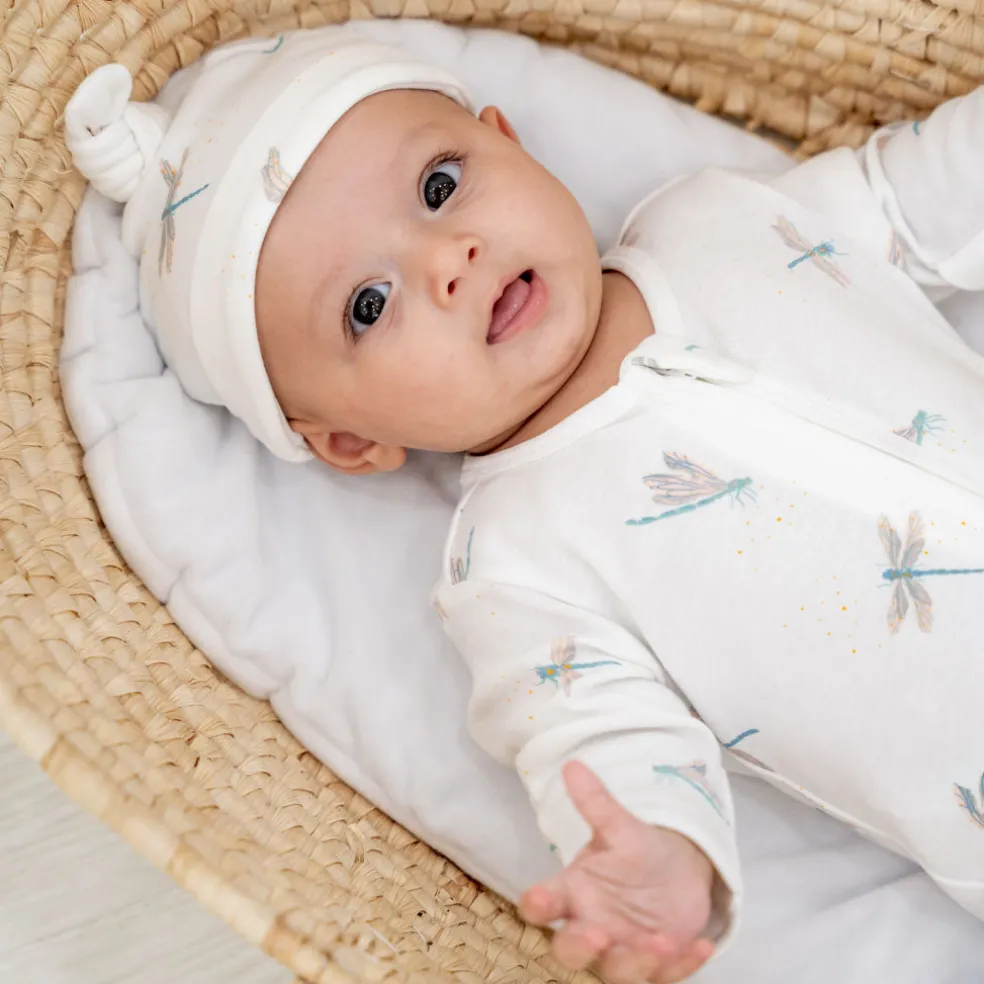 Motherswork x Le Petit Society Baby Organic Knotted Hat in Dragonfly Print