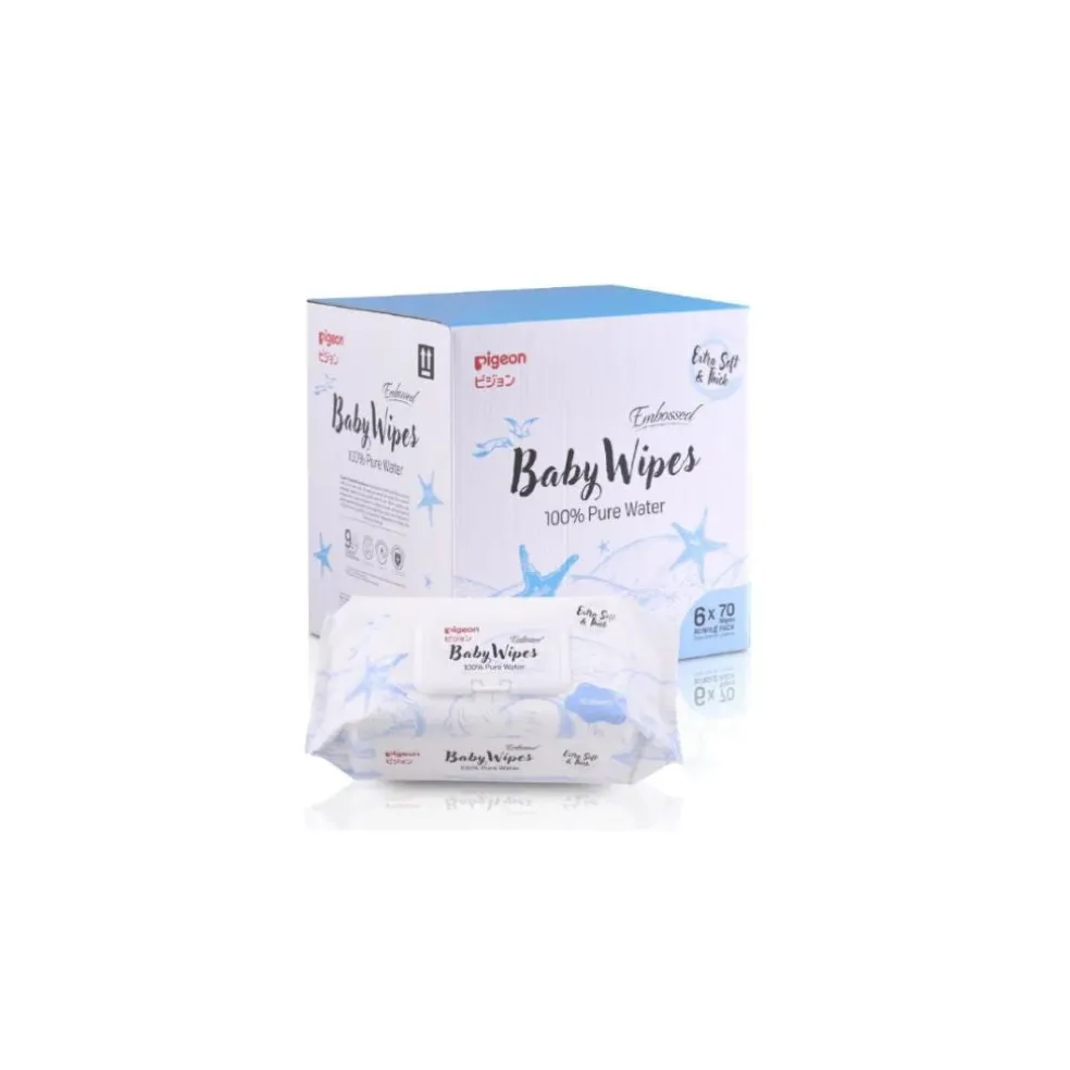 Pigeon Embossed Baby Wipes 100% Pure Water 70s 6 in 1