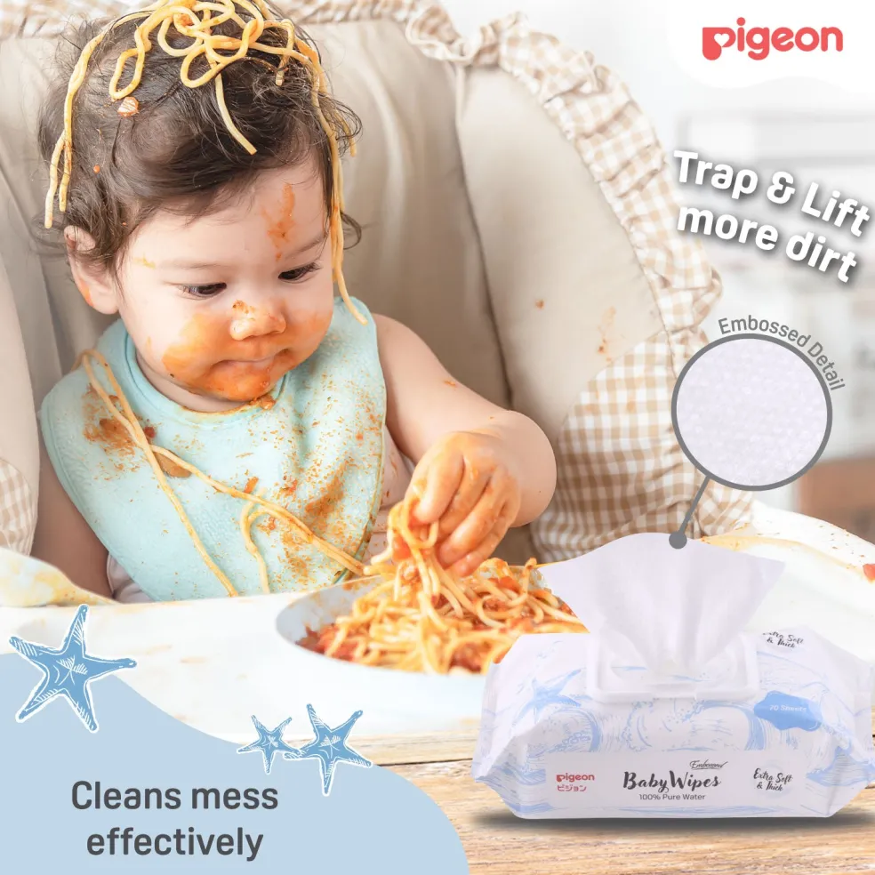 Pigeon Embossed Baby Wipes 100% Pure Water 70s 6 in 1
