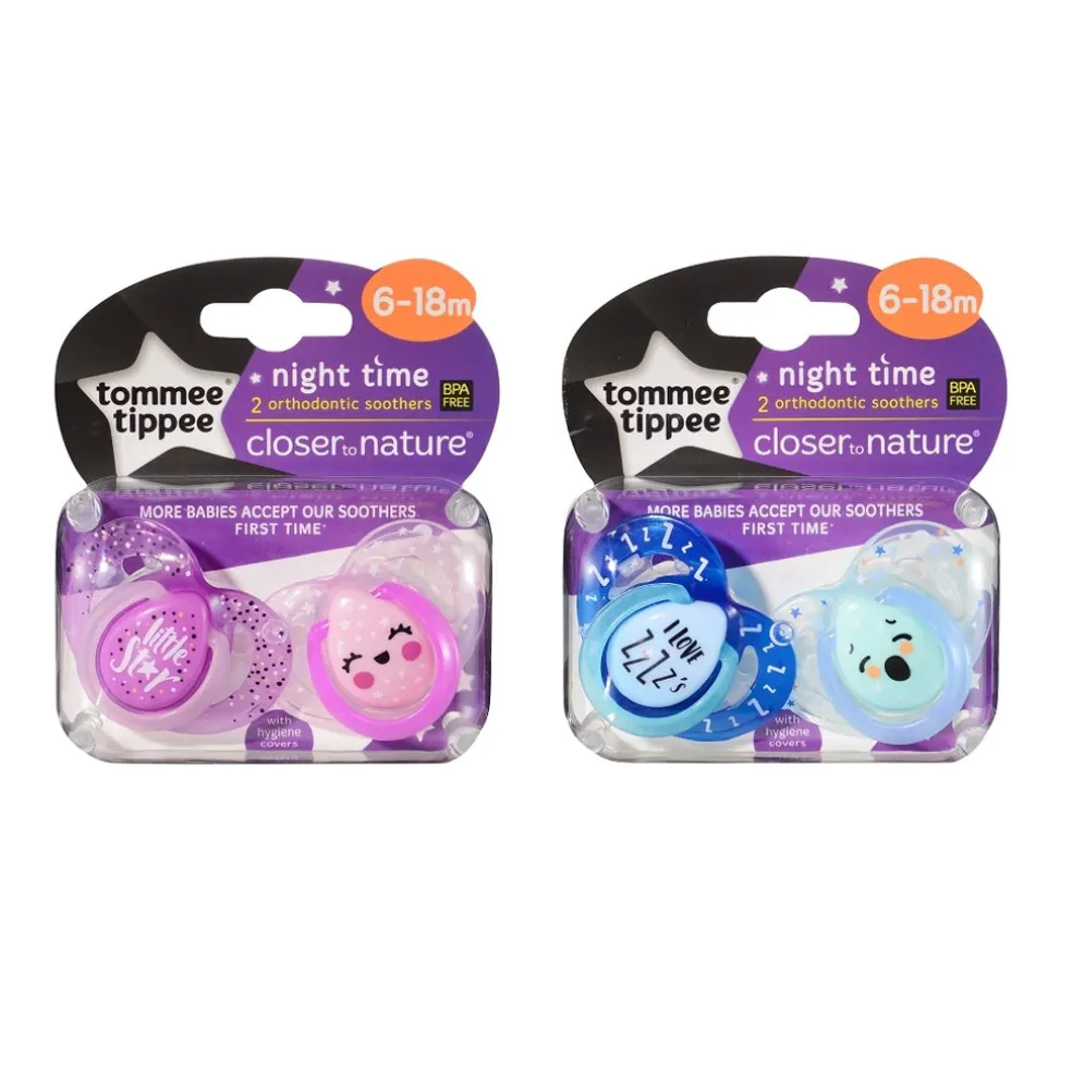 Tommee Tippee Closer to Nature 2pk Night Time Soother with Case
